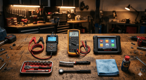 Set de instrumente pentru întreținere auto DIY și verificarea sistemelor electrice.