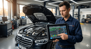 Utilizarea unei interfețe de diagnoză multimarca pentru scanarea completă a modulelor auto.