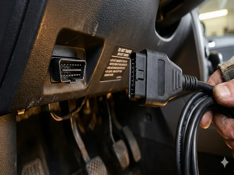 Verificarea compatibilității între mufa OBD2 a mașinii și interfața de diagnoză auto.