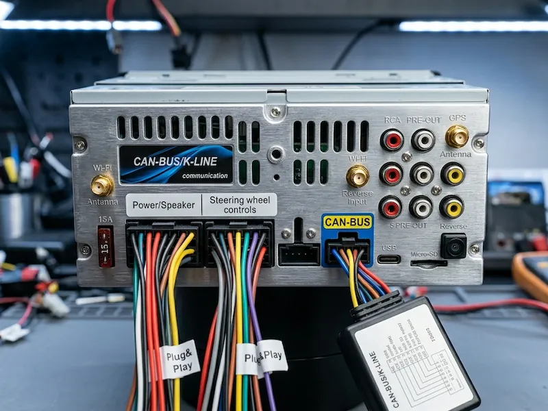  Conectori și module CAN-BUS pentru integrarea sistemului multimedia cu comenzile mașinii.